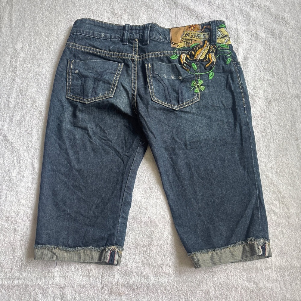 Miss Sixty Scorpion Embroidered Sequin Capri Jeans Dark Wash Y2K Size 26